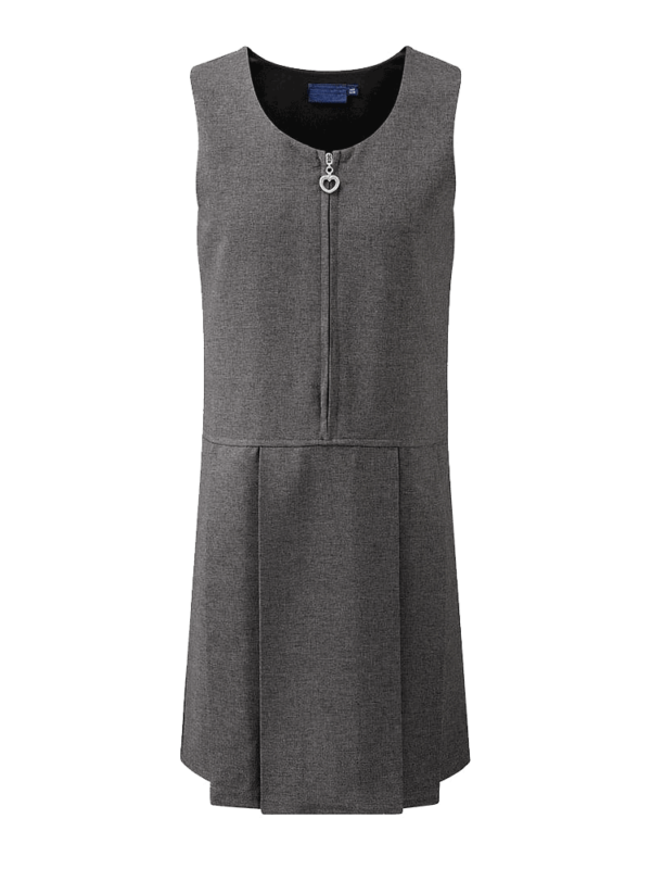 grey pleated pinafore dress